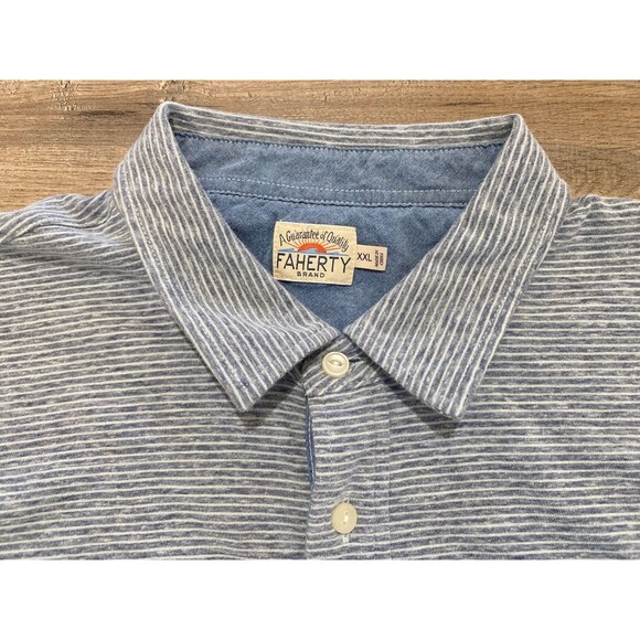 Faherty Movement Mens XXL Short Sleeve Stretch Striped Blue Soft Golf Polo Shirt - Picture 3 of 5